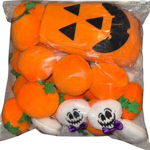 Halloween Pumpkin and Skull Plush Set w/ Bucket